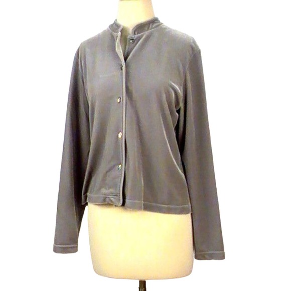J. Jill Women's Long Sleeve Button Front Gray Velour Shir Mandarin Collar Size M - Picture 1 of 6